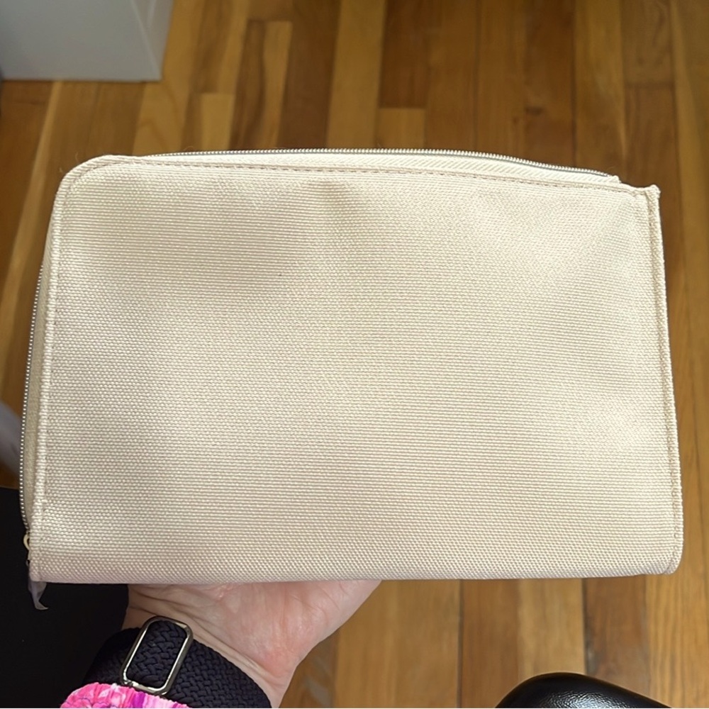 Dior CD Logo Expandable Canvas Clutch Makeup Pouch Cosmetic Bag Beige NWOT - Picture 5 of 14